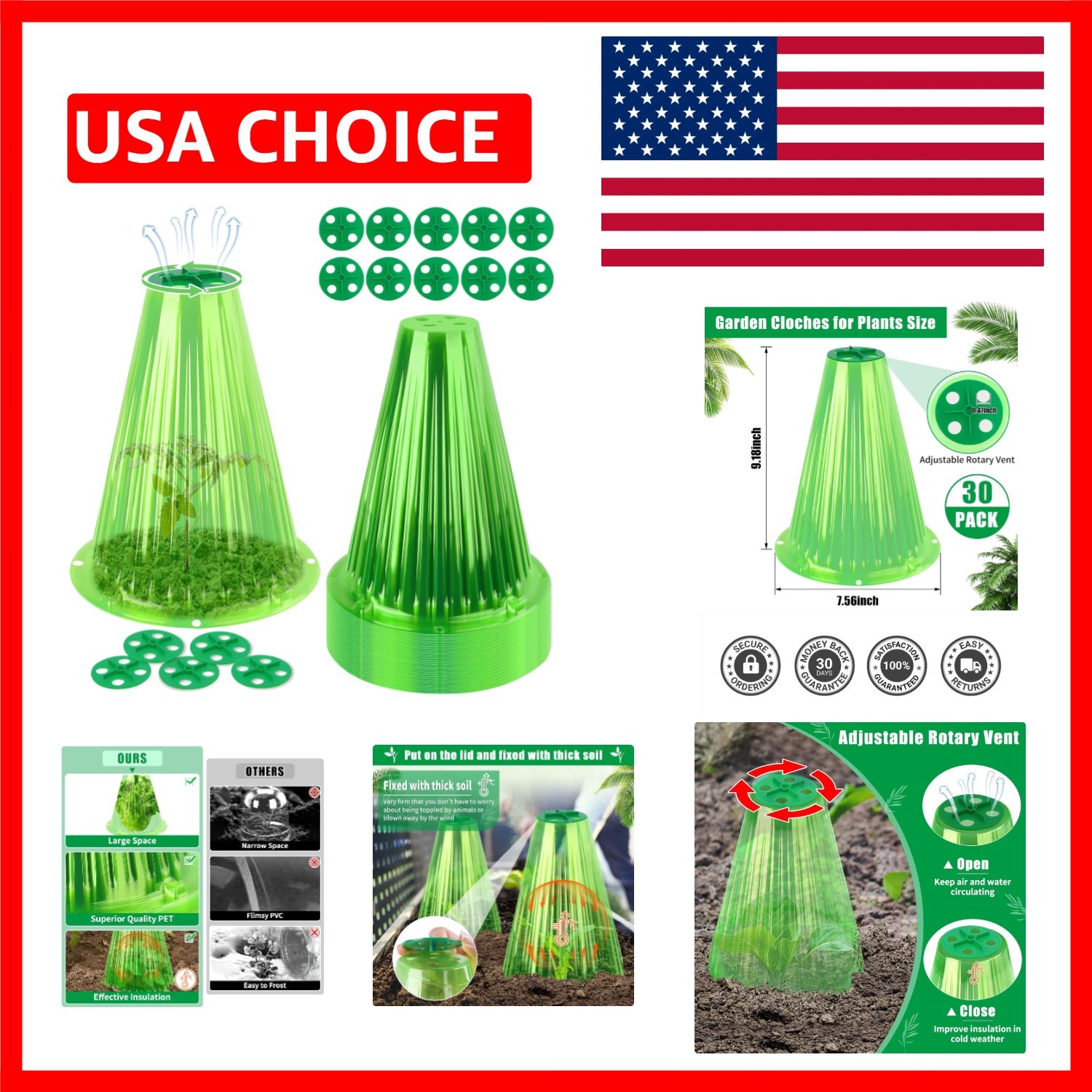 Multi-Functional 30 Pack Plant Cloches – Weather & Animal Protection Included