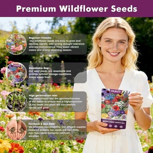 Bulk Wildflower Seeds 10000+ Non-GMO Butterfly Hummingbird Mix, 21 Varieties, Hi