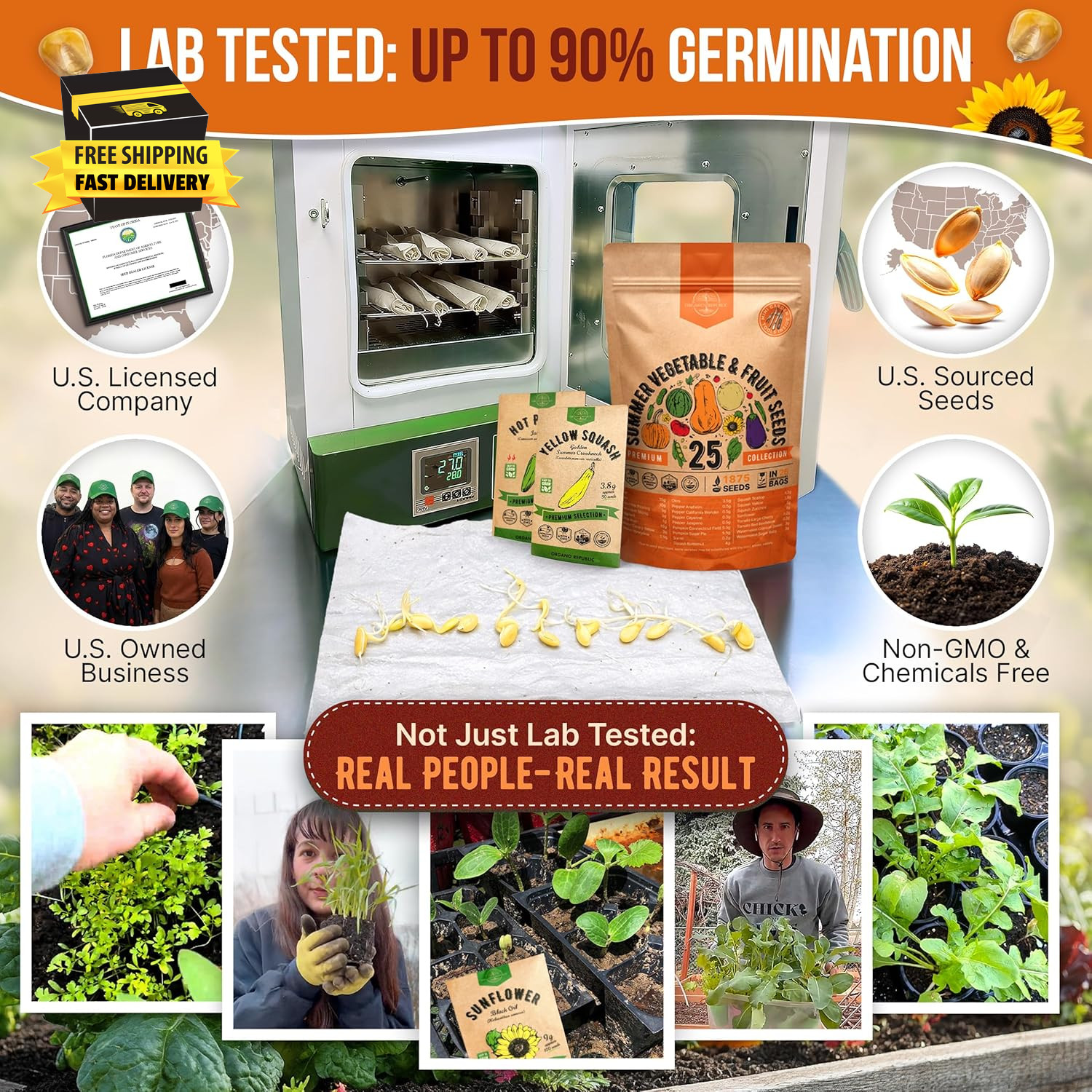 25 Summer Vegetable & Fruit Seeds Variety Pack – 1,870+ Non-Gmo Heirloom Veggie