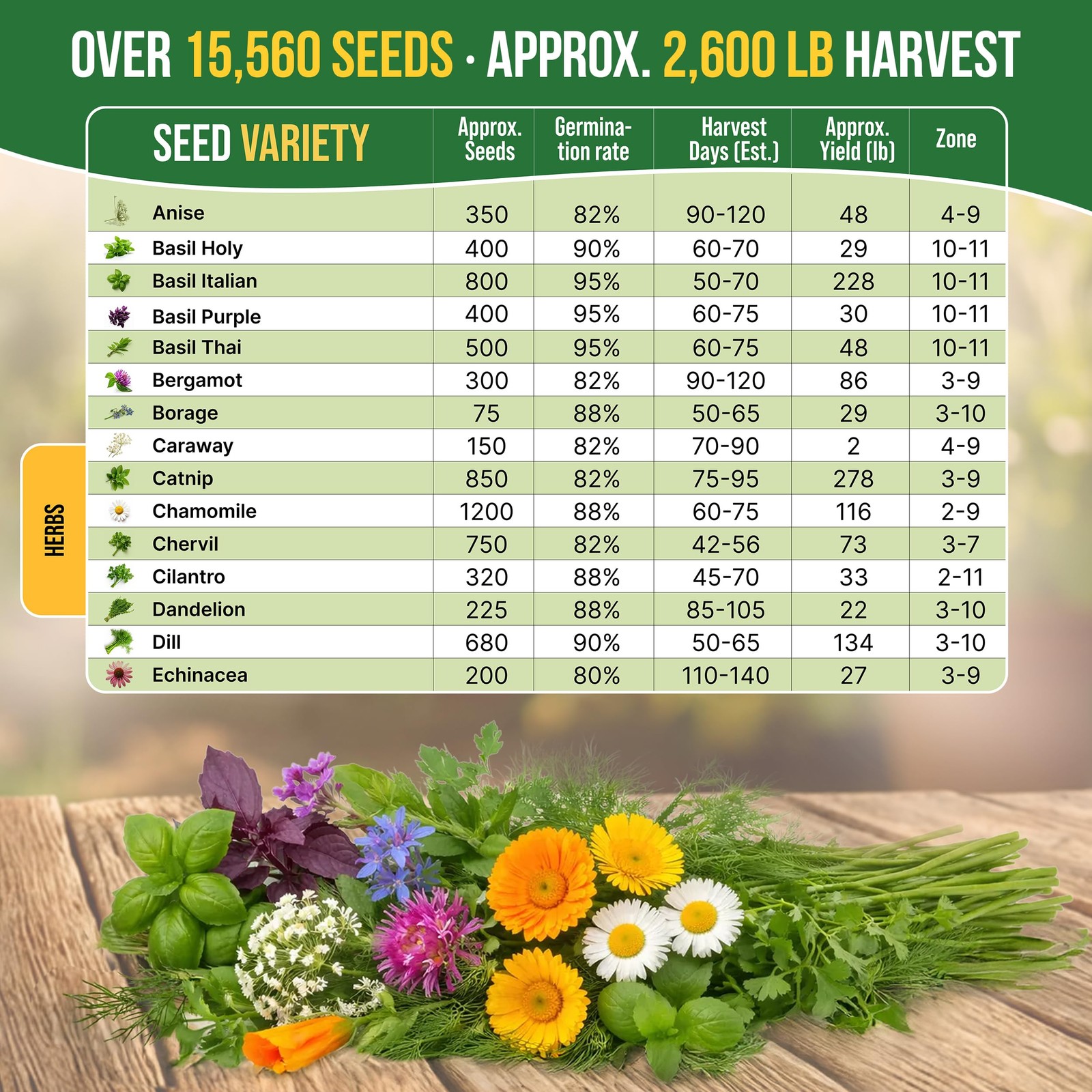 Organo Republic 30 Medicinal & Tea Herb Seeds Variety Pack 15,560+ NonGMO Hei…