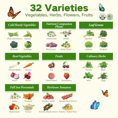 32 Varieties Non-GMO Heirloom Seed Bank for Zone 9 – Gardening Gifts for All
