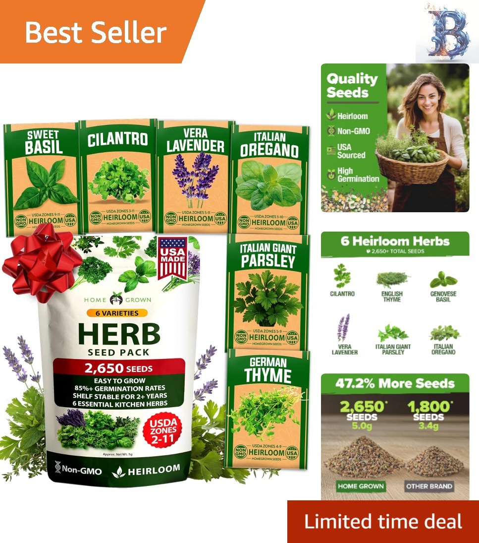 Deluxe Herb Seed Vault: 2650+ Heirloom Seeds with Grow Guide for Every Gardener