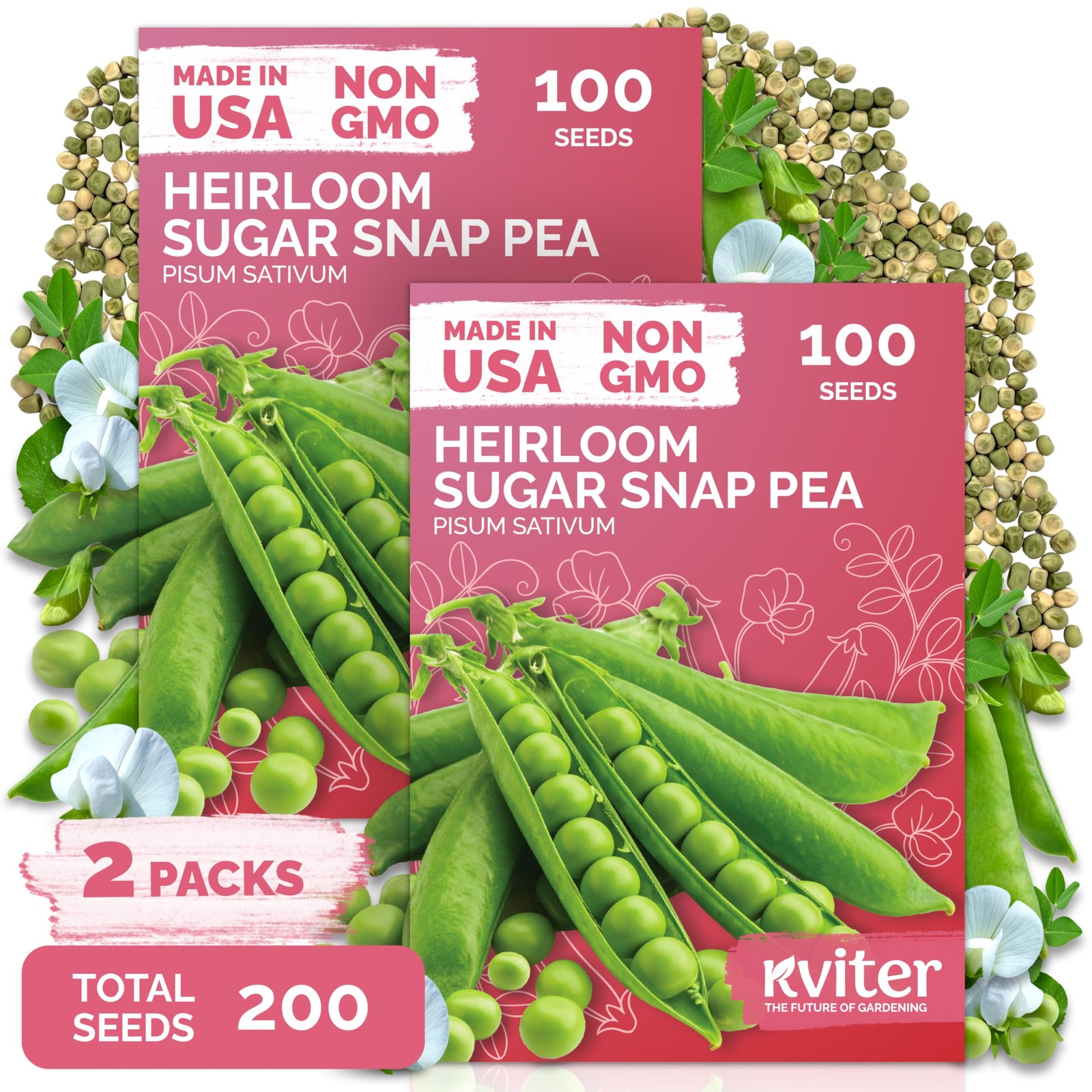 KVITER 200 Sugar Snap Peas Seeds (Pisum Sativum), 2 Pack