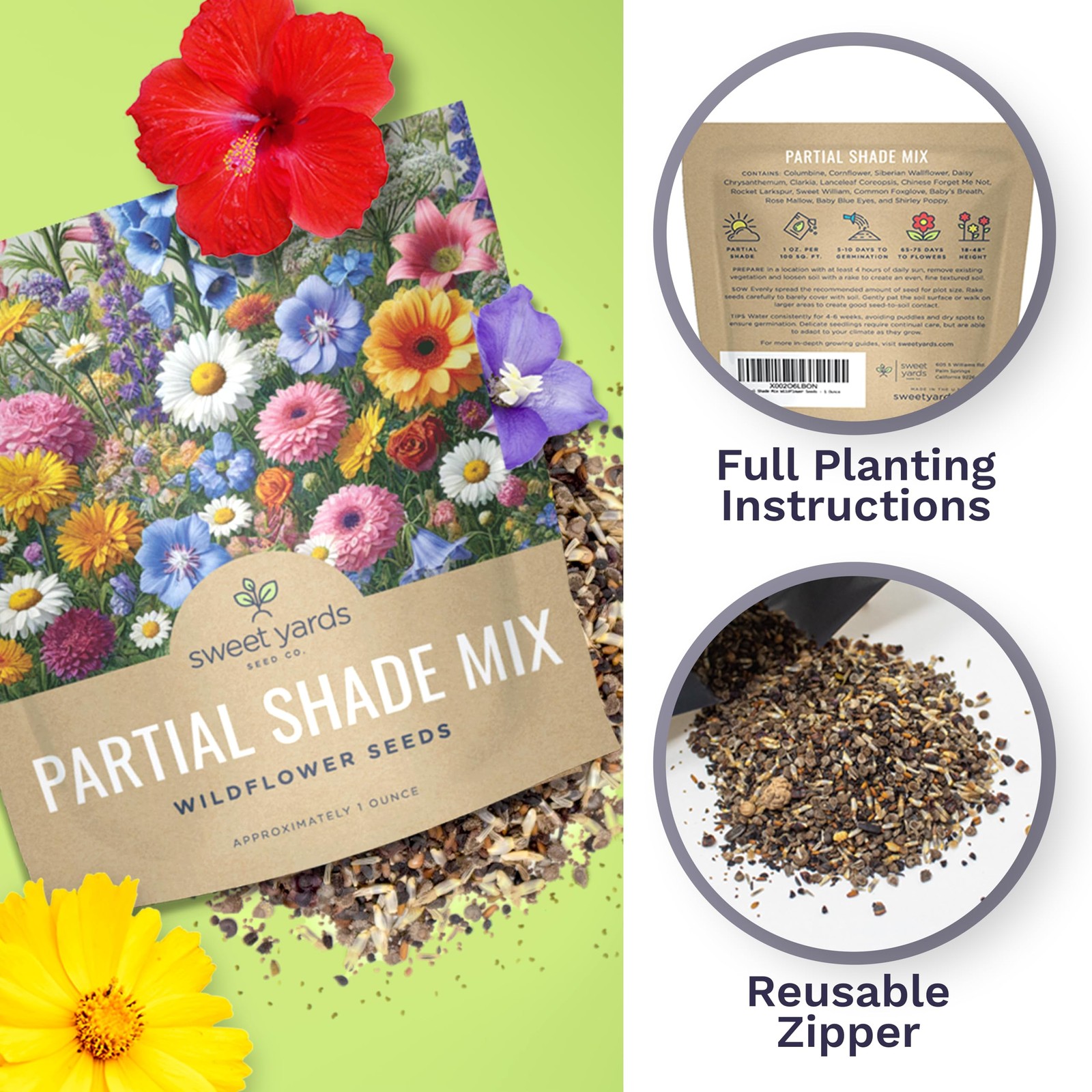 Wildflower Seeds Partial Shade Mix 1 Ounce 7000 Annual Perennial Planting