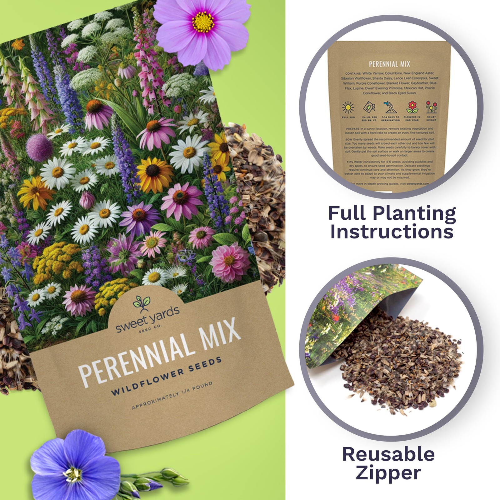 Perennial Wildflower Seeds Mixture – Bulk 1/4 Pound Bag – Over 60,000 Pure Li…