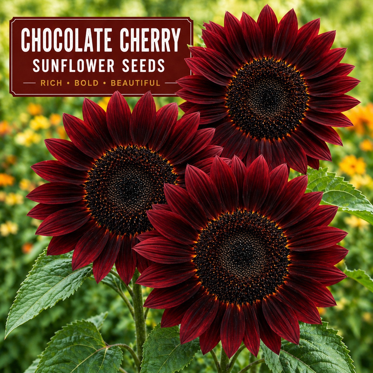Chocolate Cherry Sunflower Seeds – Deep Red Tall Heirloom Cut Flower Garden