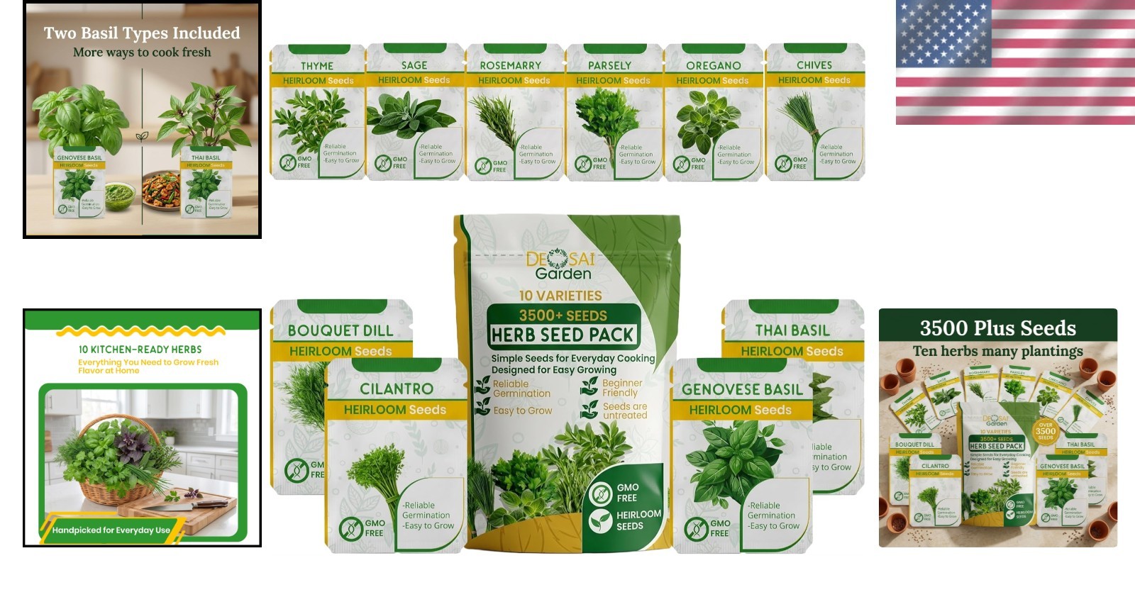 10-Piece Heirloom Herb Seeds Pack: Perfect for -Round Indoor Cooking Delight