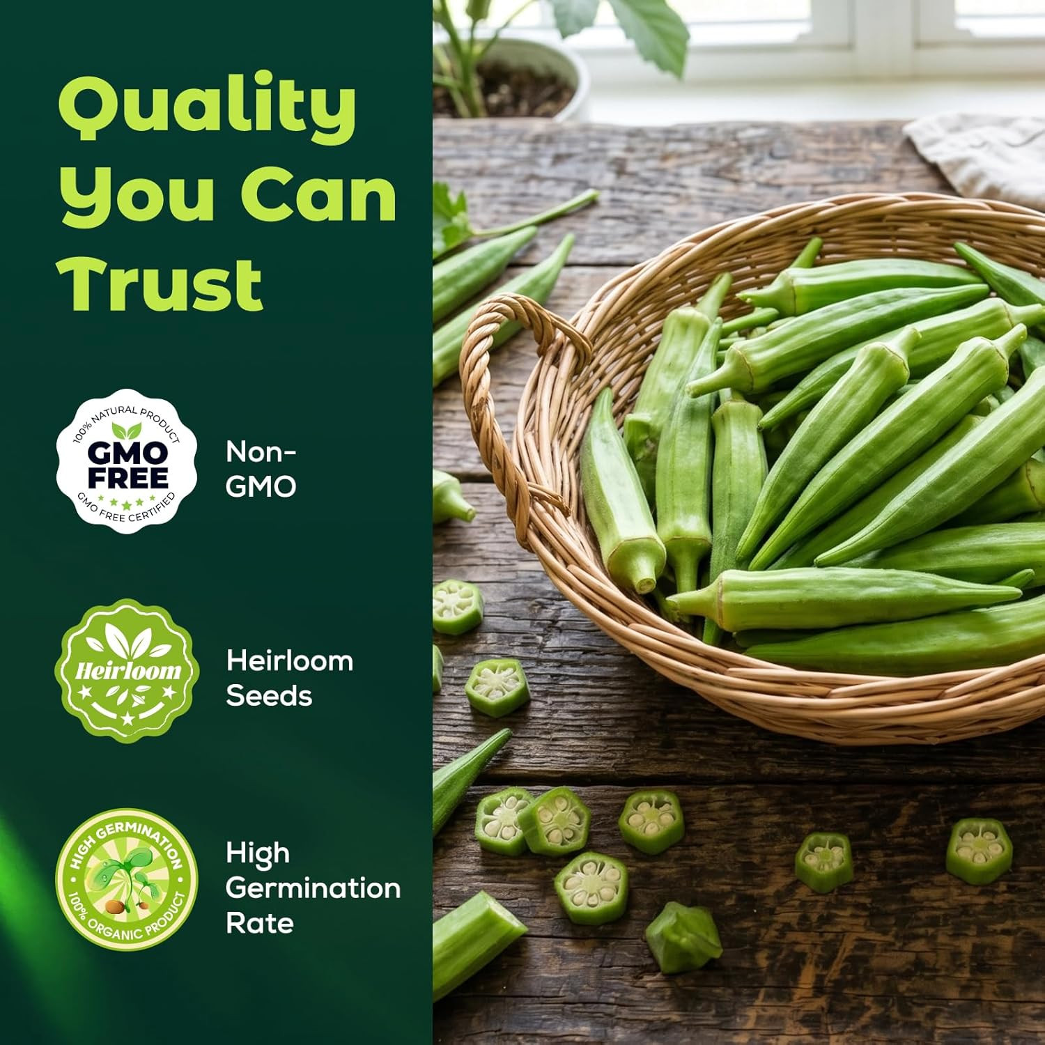 Clemson Spineless Okra Seeds for Planting, 120 Heirloom Seeds — Heat-Tolerant &