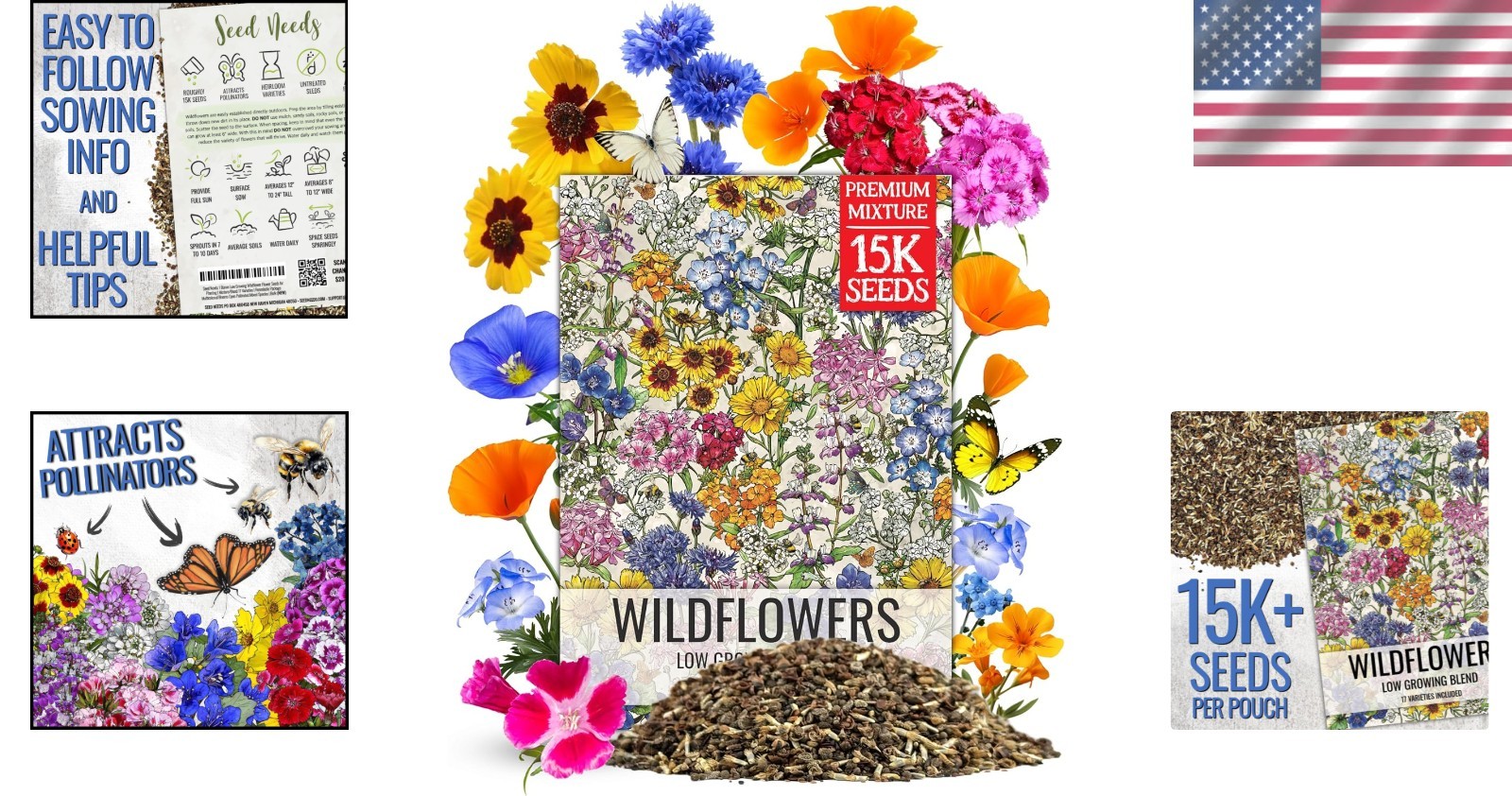 1 Ounce Heirloom Wildflower Seeds Blend | 17 Varieties for Butterfly Gardens