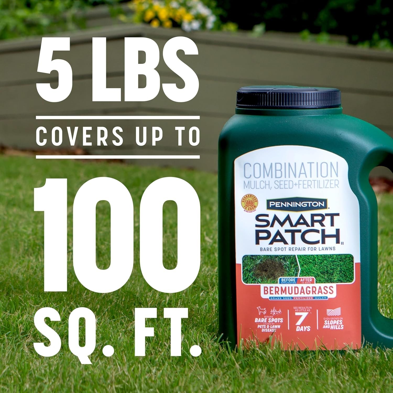Smart Patch Bermudagrass 5lb 100 sq. ft. Grass Seed Bare Spot Repair with Mul…