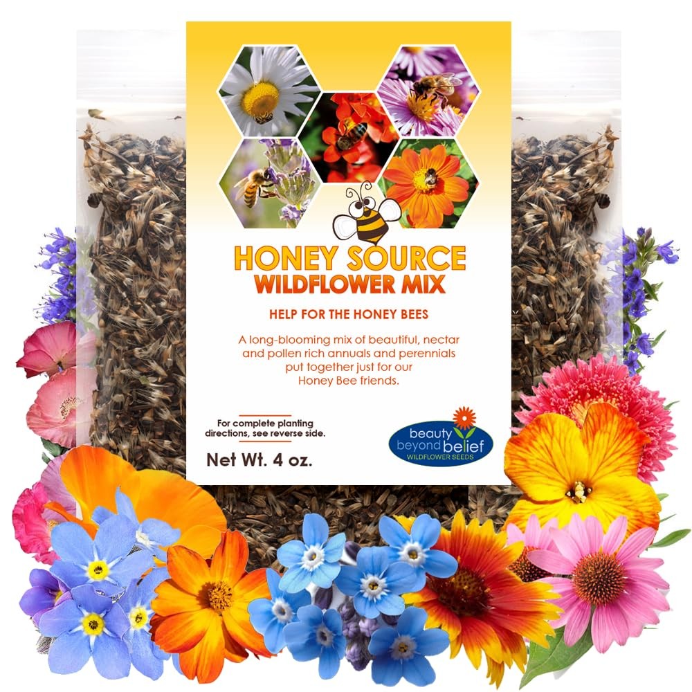 Honey Source Wildflower Seeds Mix for Honey Bees 4oz, Premium Annual and Per…