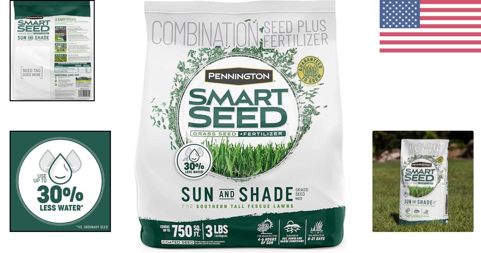 3 lb Smart Seed Sun and Shade Grass Mix – Drought Resistant for Southern Lawns