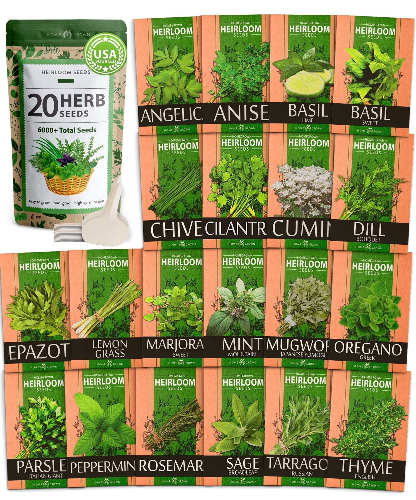 20 Culinary Herb Seed Vault – Heirloom and Non GMO – Seeds for Planting for I…