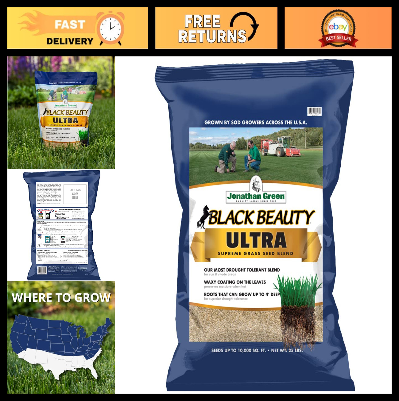 Premium Black Beauty Ultra Grass Seed – Cool Season Lawn Seed 25 lb for Lush Law