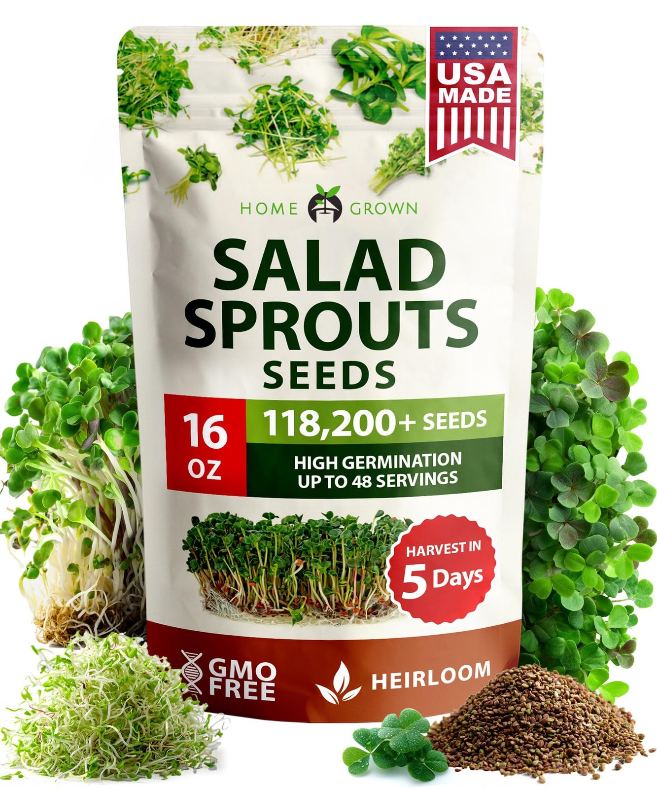 HOME GROWN Premium Sprouting Seeds Mix Microgreens 118,200 Seeds for Indoor …