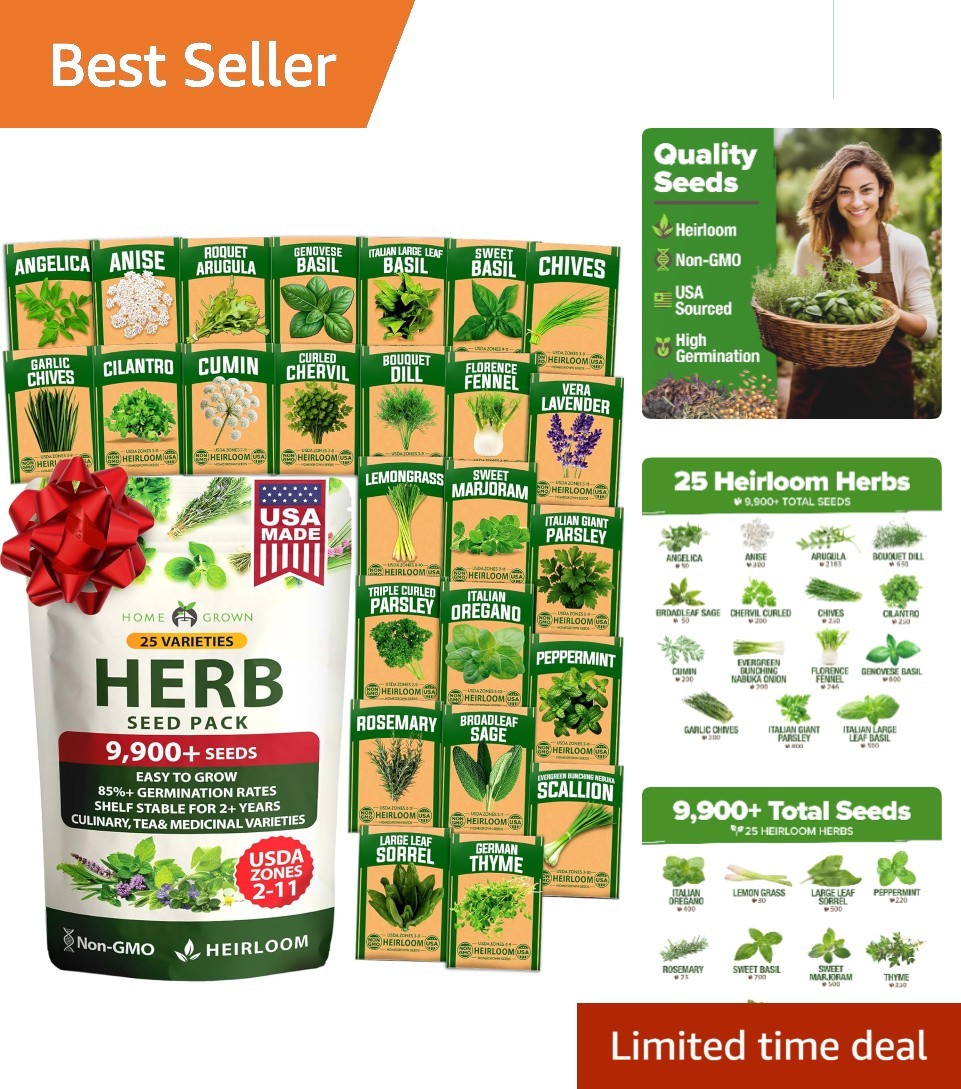 Herb Seed Vault – 25 Pack of Non-GMO Heirloom Seeds for Fresh Culinary Creations