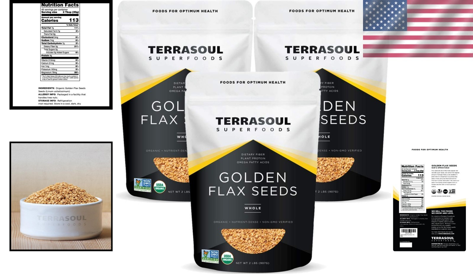 Terrasoul Superfoods Golden Flax Seeds 3 Pack