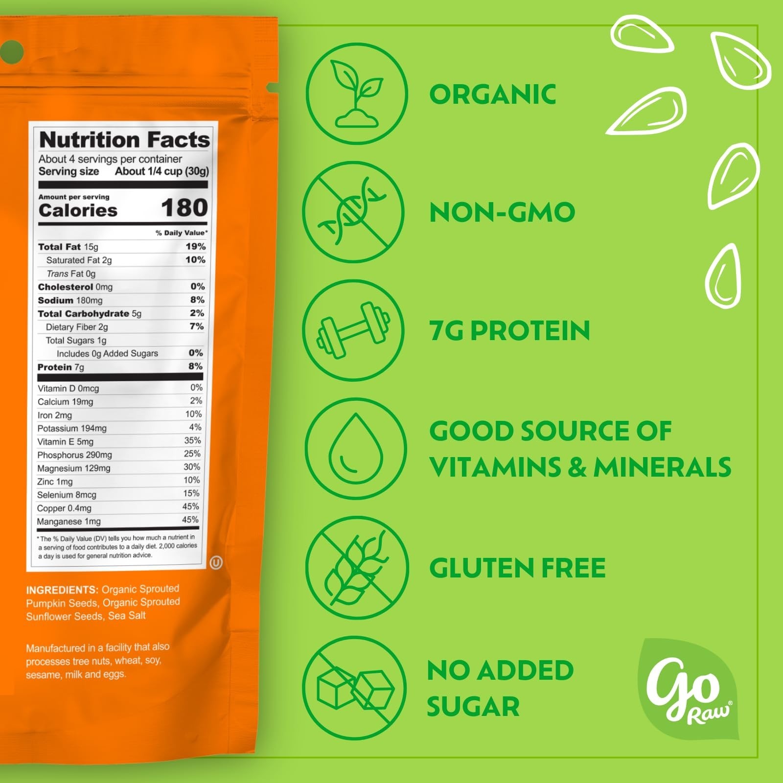 Organic Sprouted Sea Salt Snacking Seeds – Pumpkin & Sunflower, Keto, 6 Pack, 4
