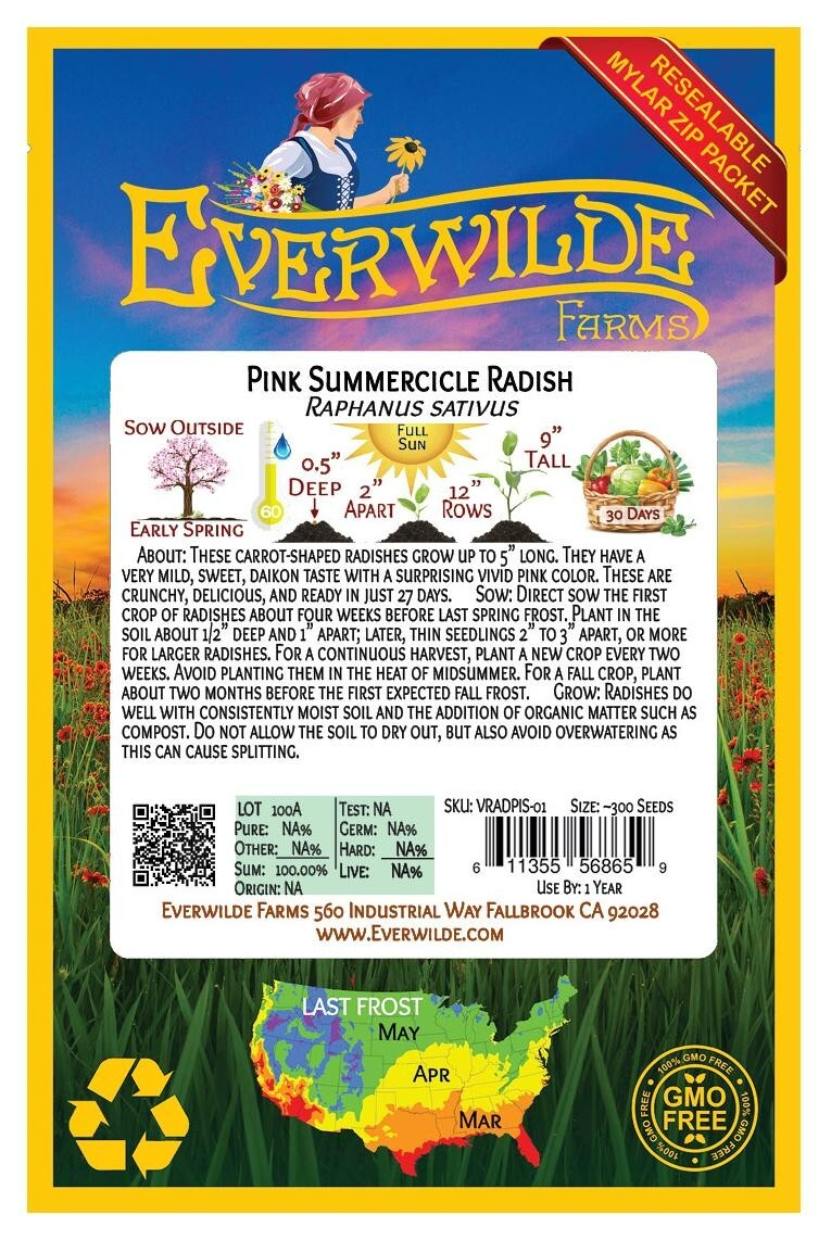 300 Pink Summercicle Radish Seeds – Everwilde Farms Mylar Seed Packet