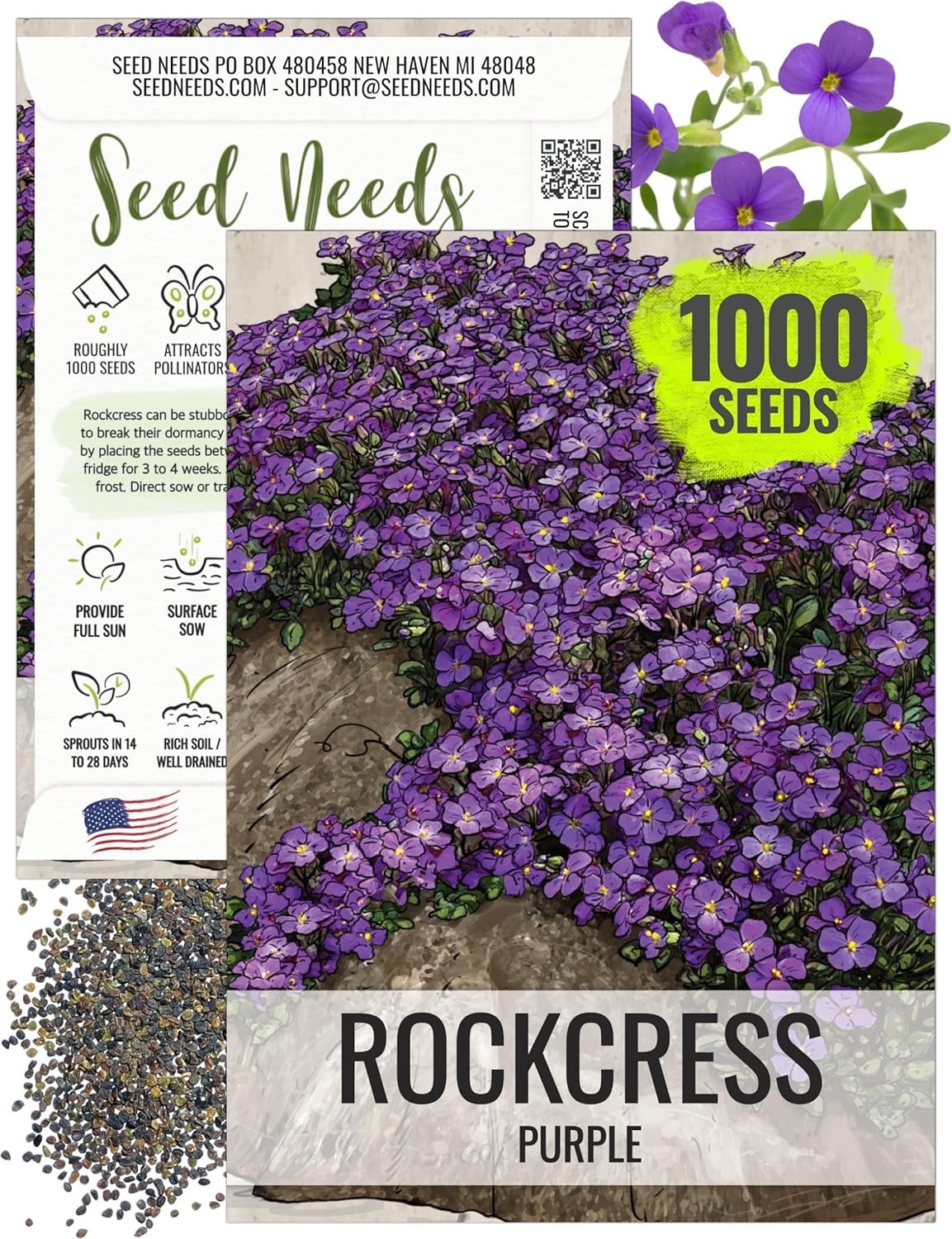 Seed Needs Purple Rockcress Seeds for Planting – Heirloom & Open Pollinated