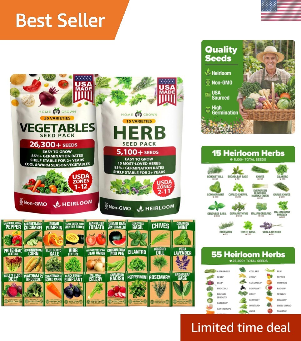 70 Variety Non-GMO Heirloom Seed Kit – 32,000+ Seeds for -Round Gardening