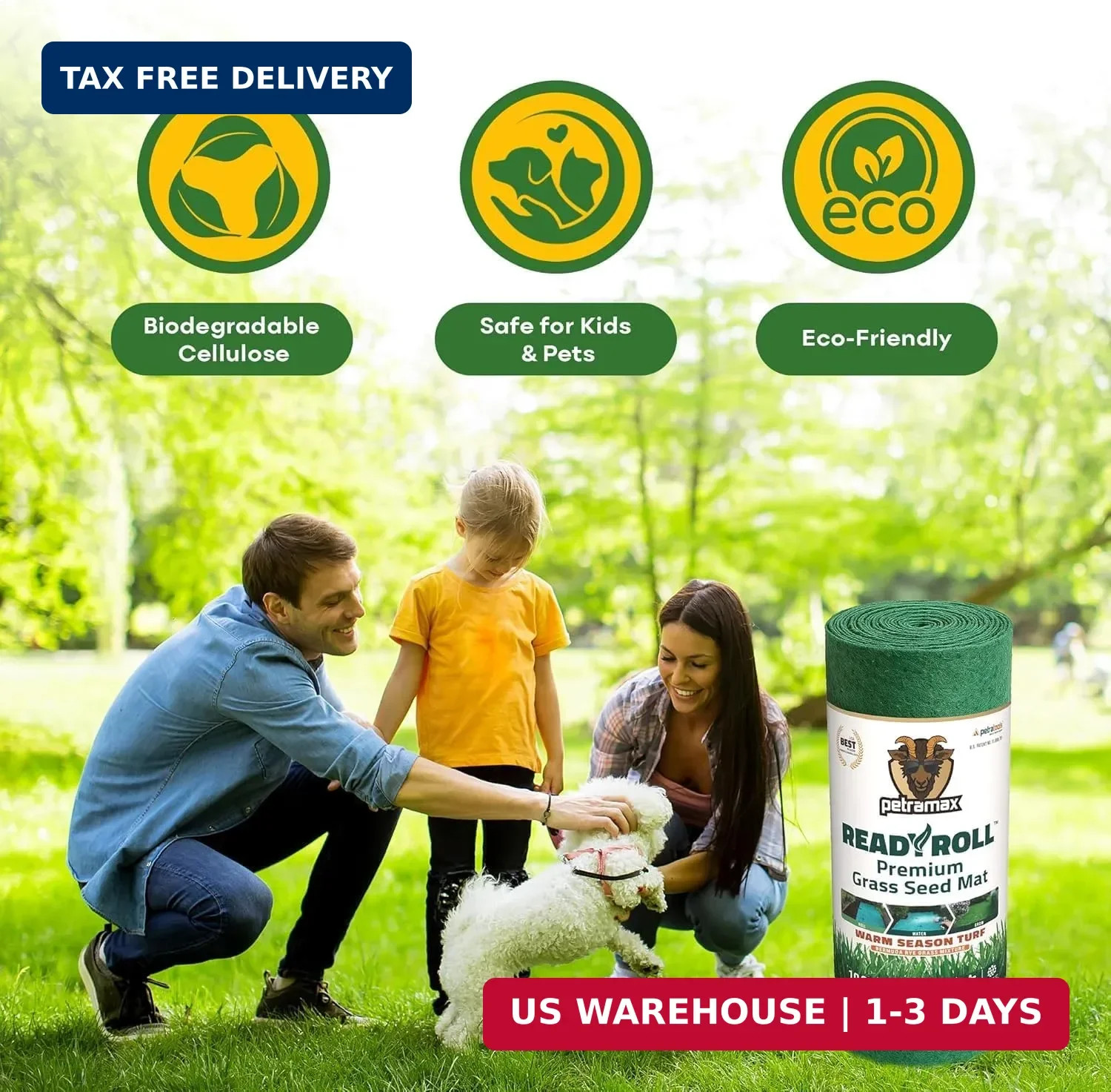 PetraMax Bermuda Grass Seed Rolls for Southern Lawns – Biodegradable Roll Out Gr