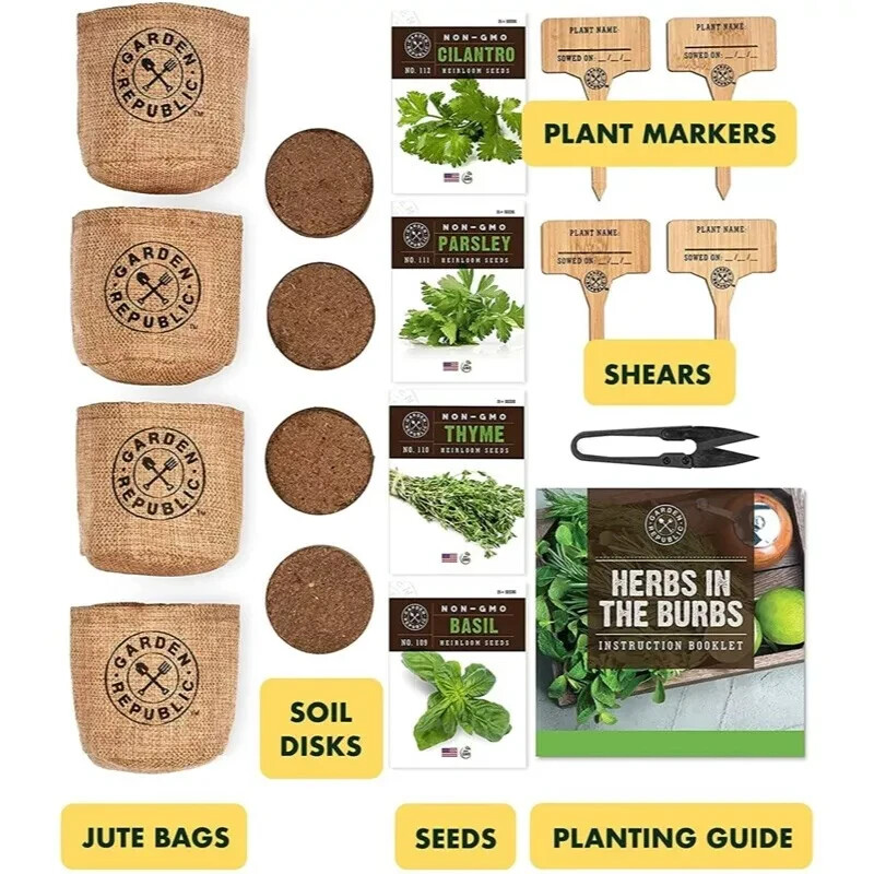 Indoor Herb Garden Start Kit NonGMO Basil Thyme Parsley Cilantro Balcony Window