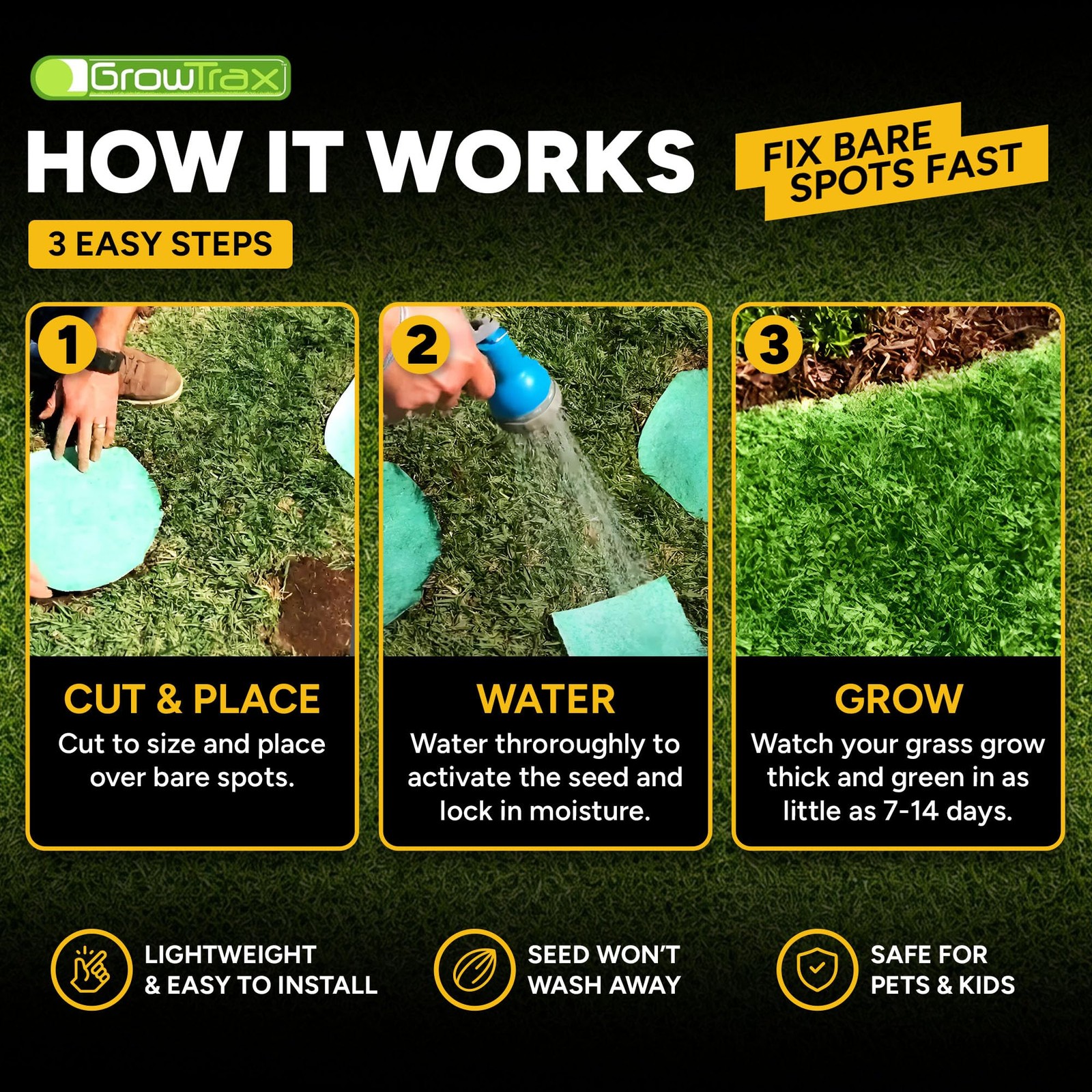 Biodegradable Grass 50 SQFT Bermuda Rye Grass and Fertilizer for Lawns, Dog…
