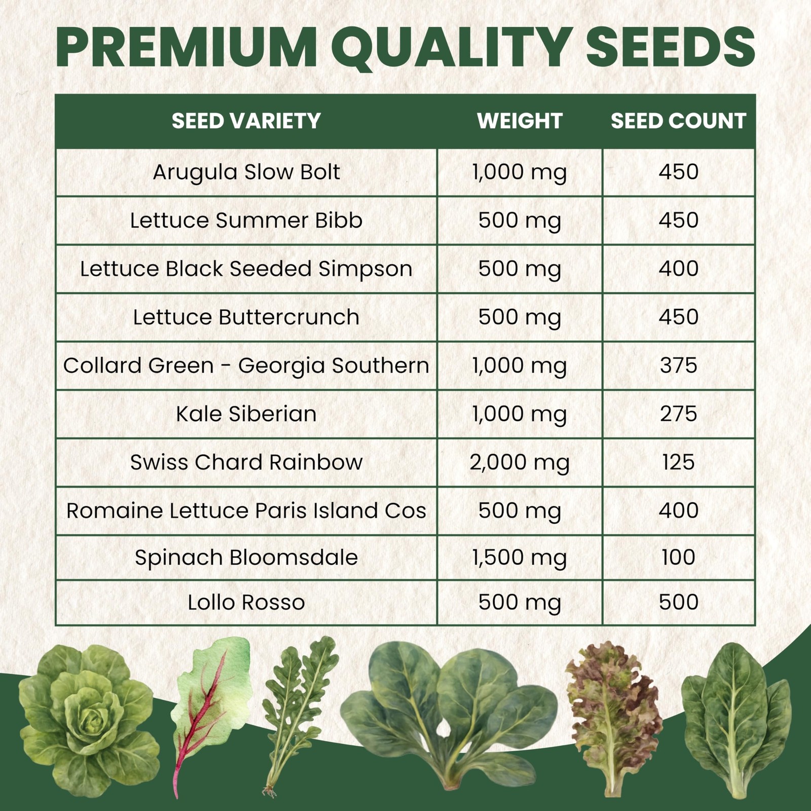 Non GMO Leafy Greens Seeds 10 Packs Planting Indoor Outdoor Garden Farm