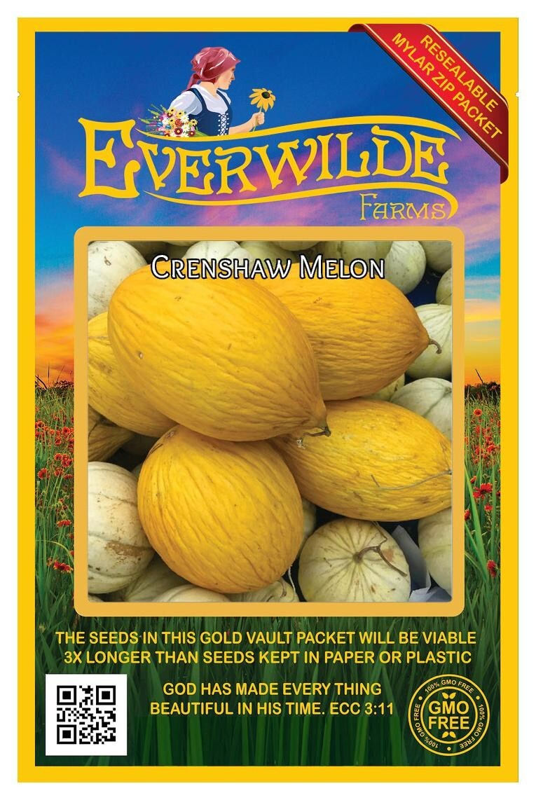 50 Crenshaw Melon Seeds – Everwilde Farms Mylar Seed Packet