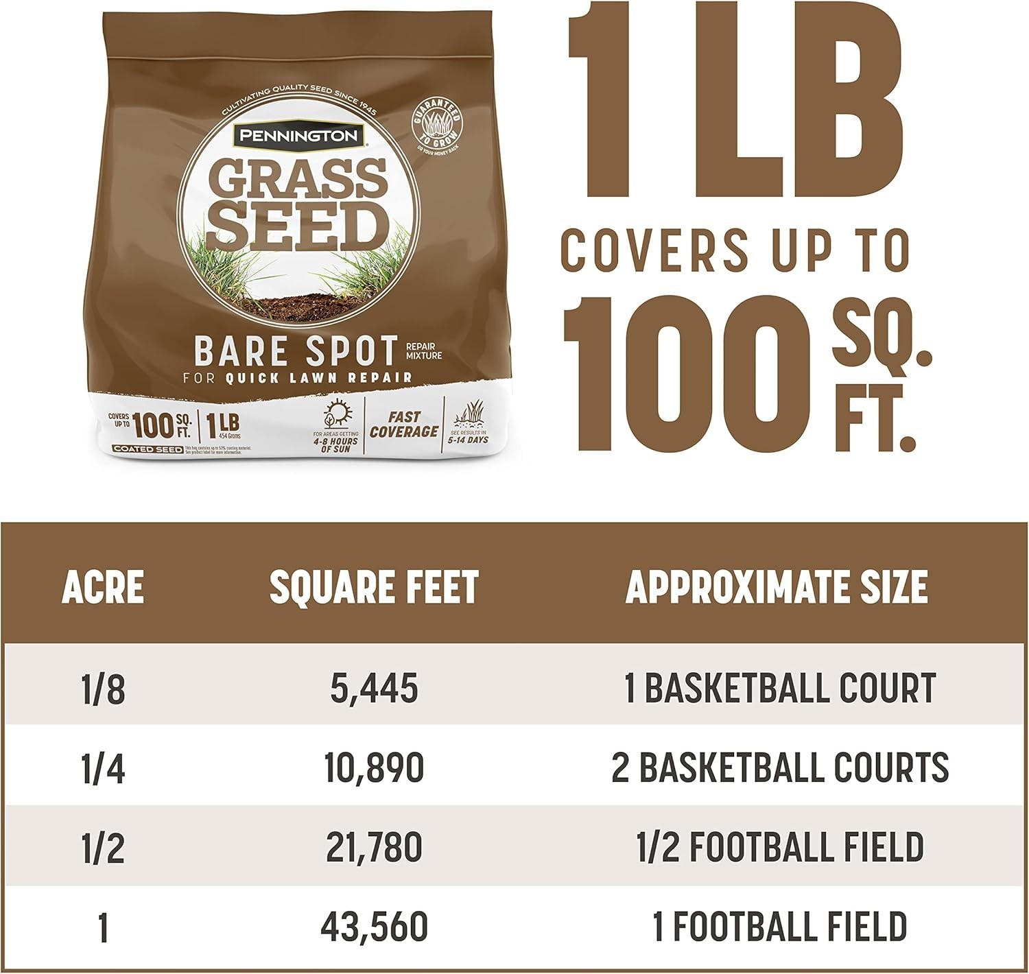 Pennington 1 lb Bare Spot Repair Grass Seed – Quick Establishment for Lush Lawns