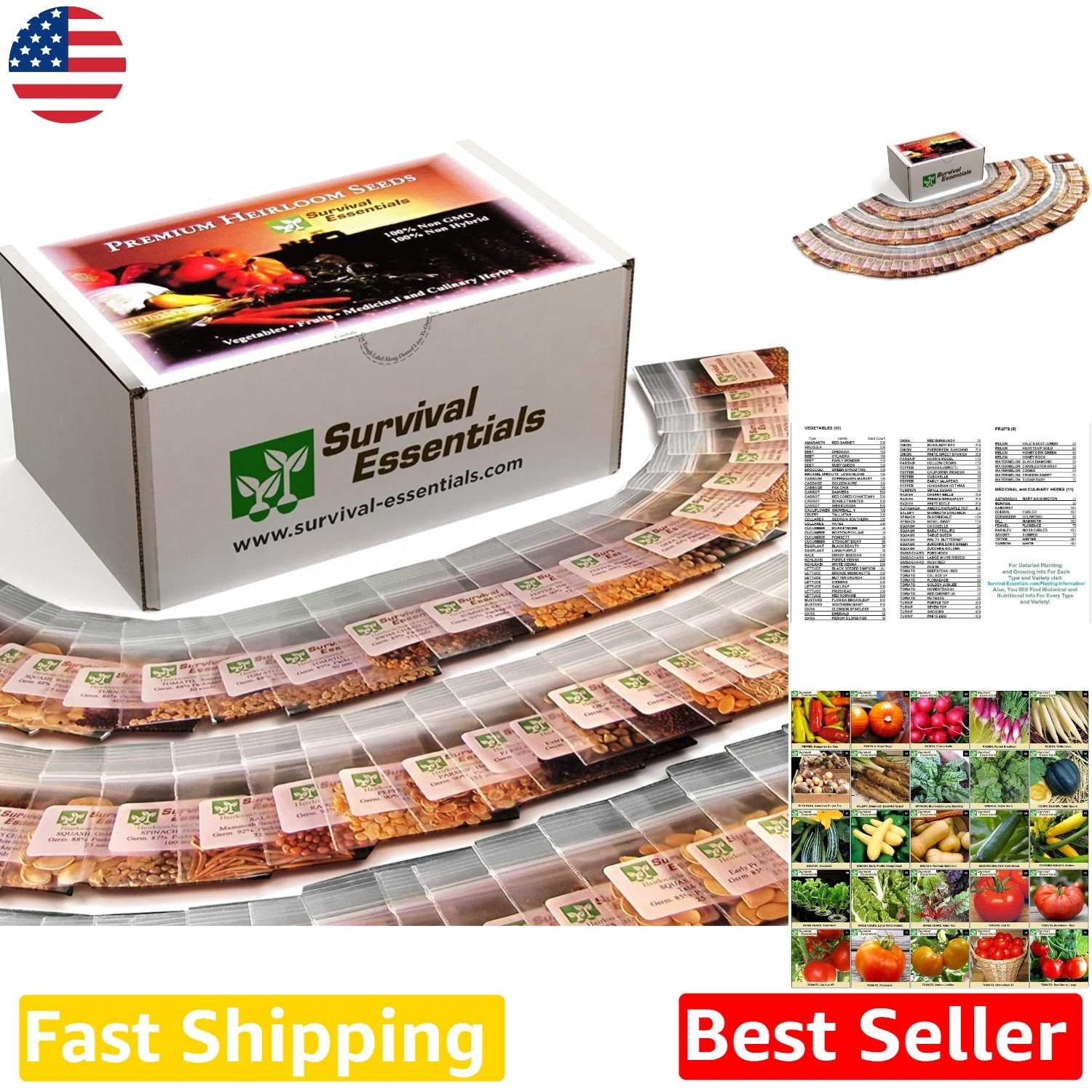 Heirloom Seed Vault 100 Variety Non-GMO Veggie Fruit Herb Survival Garden Kit