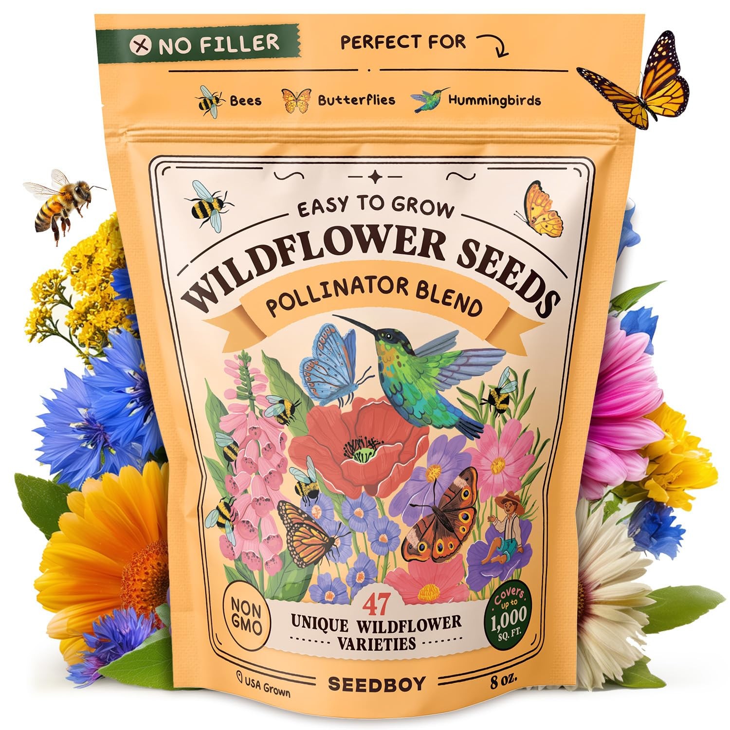 Wildflowers for Pollinators Seed Mix – 8 oz Bulk Wildflower Seeds – 160,000+ …