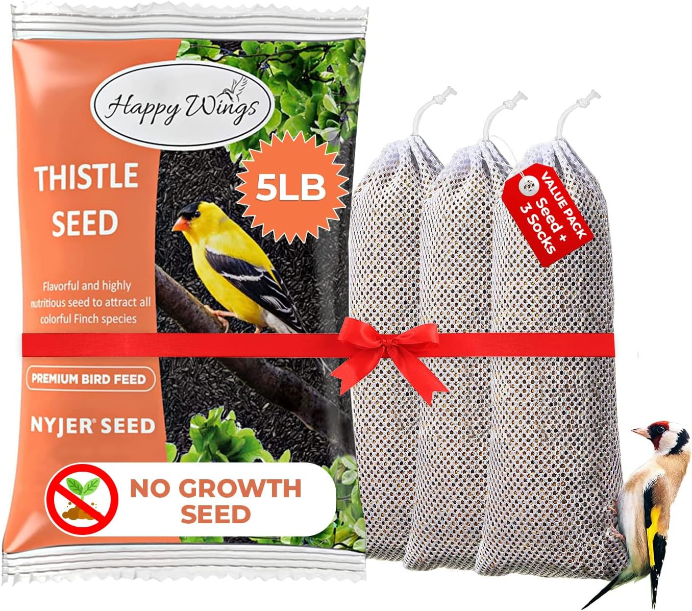 Nyjer/Thistle Seeds with Empty Sock for Wild Bird Food – 5 Pounds I No Grow Seed
