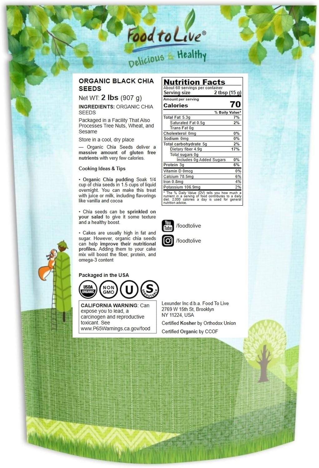 Organic Black Chia Seeds, 2 Pounds – Nutritious Superfood for All Recipes