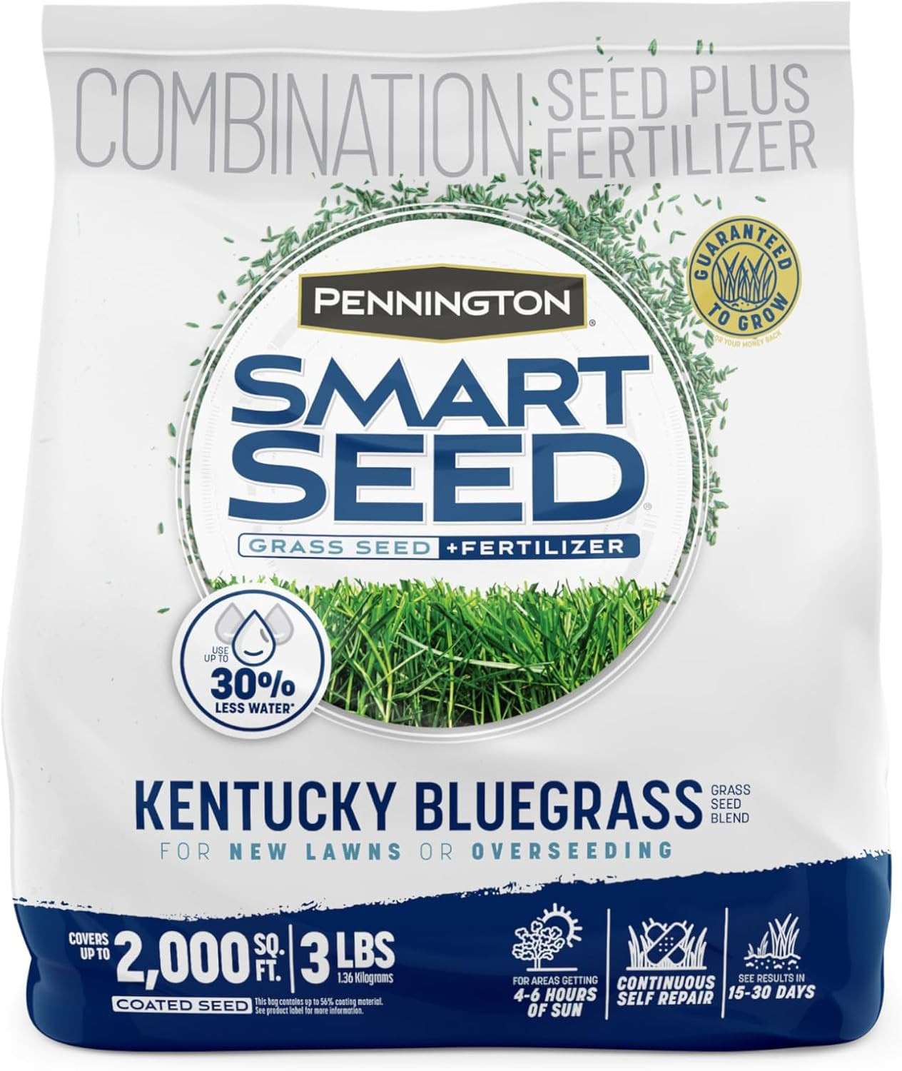 Smart Seed Kentucky Bluegrass Blend, 3 Lb, Kentucky Blue Grass Seeds for Lawn
