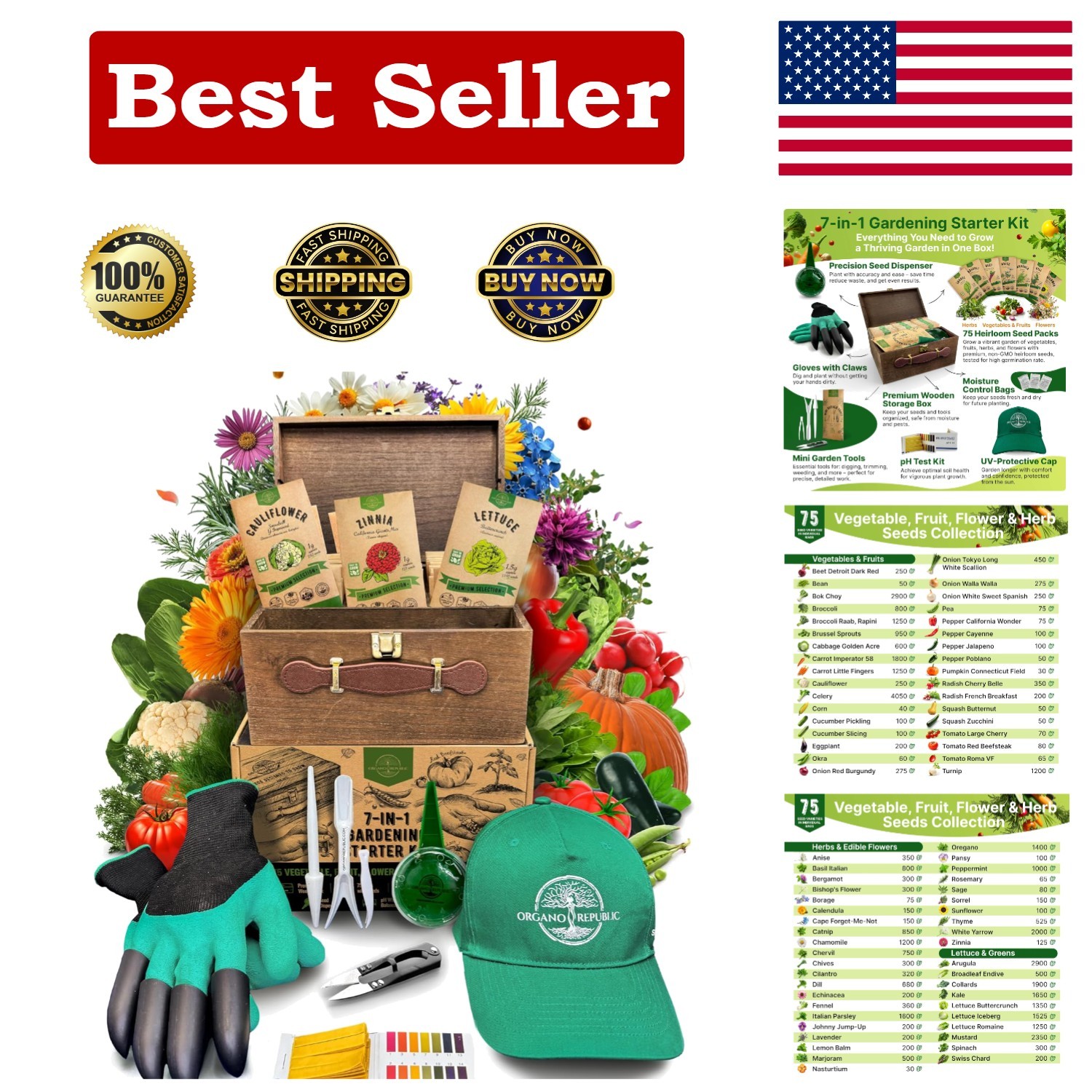 Ultimate Indoor/Outdoor Herb Garden Starter Kit – 75 Non-GMO Seeds + Tools