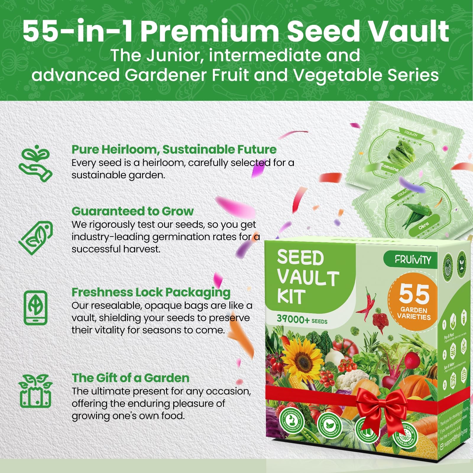 55 Vegetable Seeds Variety Pack – 39,000+ Heirloom Seeds for Planting Vegetab…