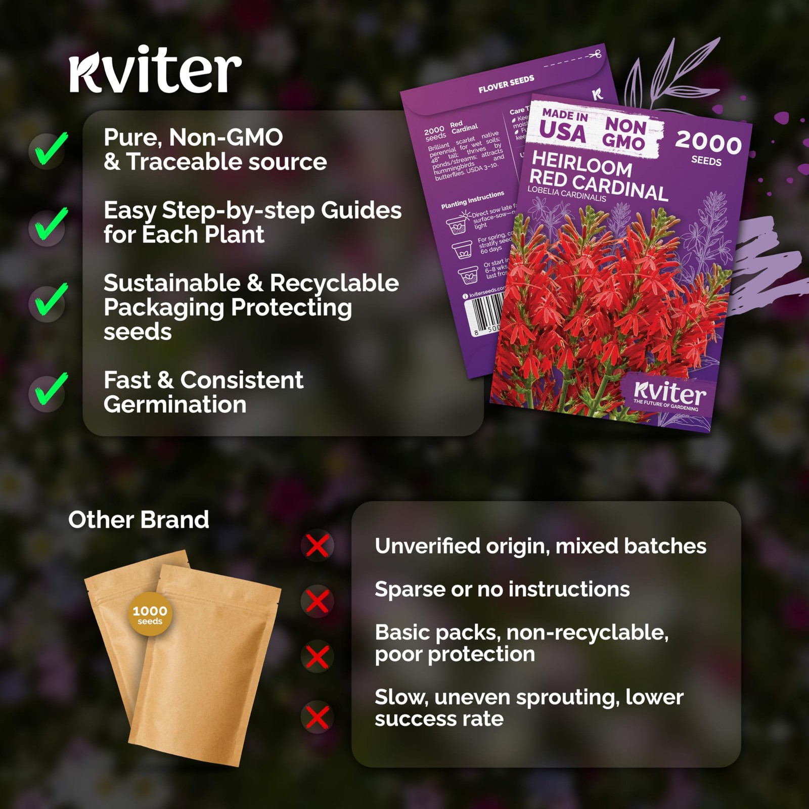 KVITER 2000 Red Cardinal Flower Seeds (Lobelia cardinalis)