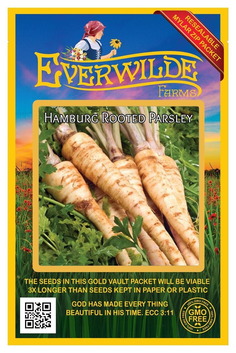 1000 Hamburg Rooted Parsley Seeds – Everwilde Farms Mylar Seed Packet
