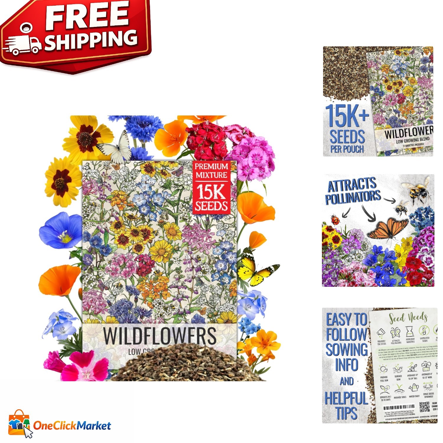 Bulk 1 Ounce Wildflower Seed Pack – Attract Pollinators & Butterflies Once Sown