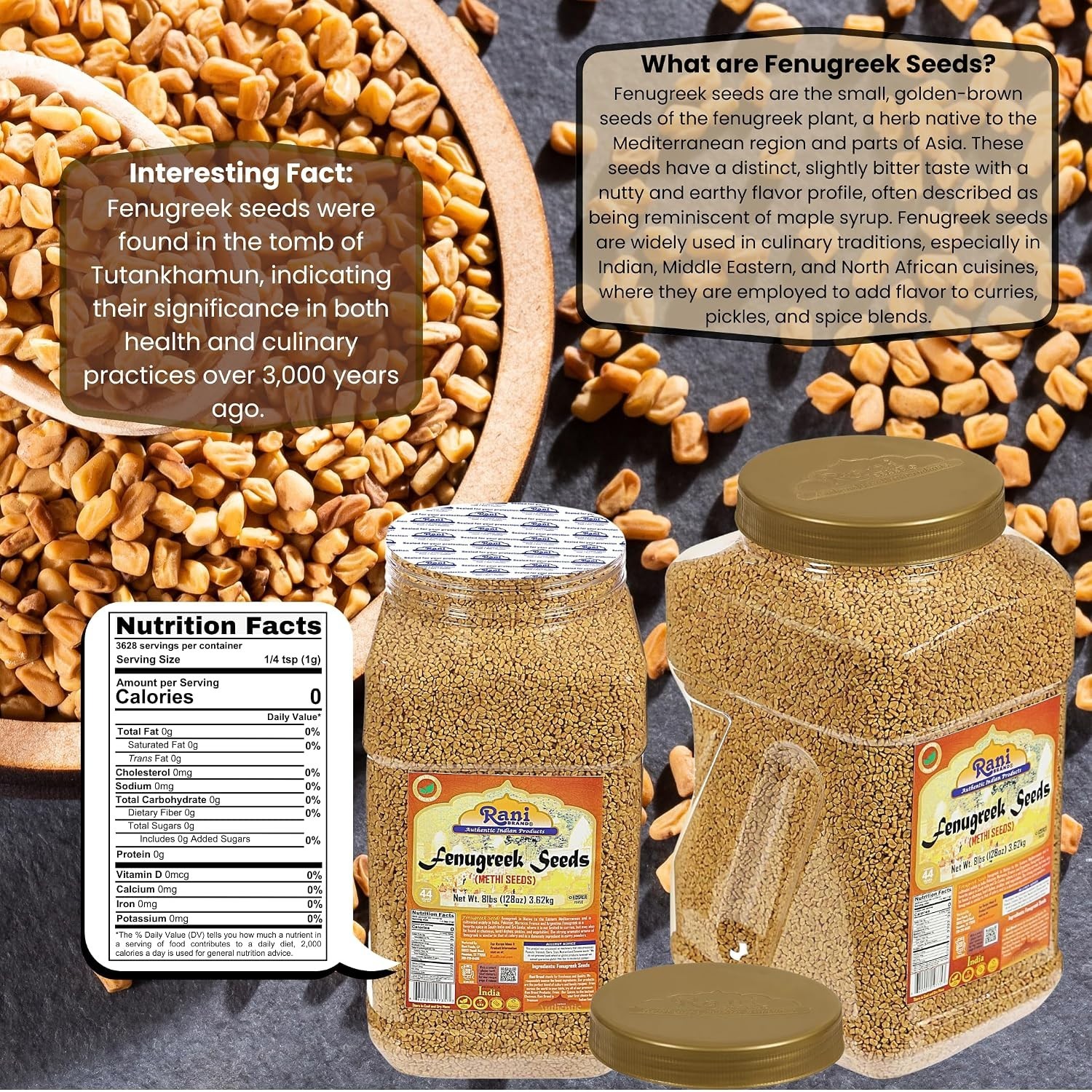 Rani Fenugreek Methi Seeds Whole 128oz Bulk Jar