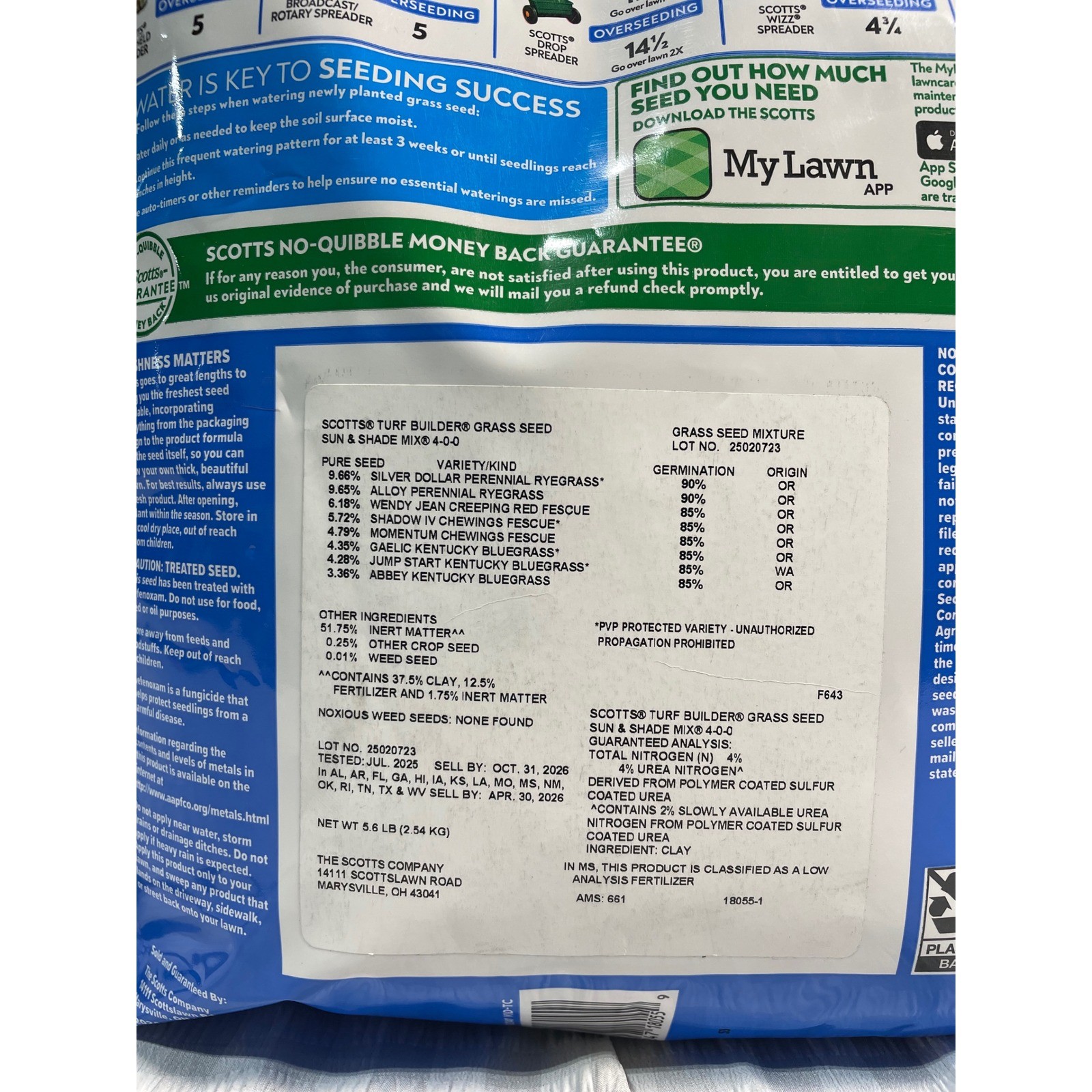 Scotts Turf Builder Grass Seed Sun & Shade Mix 5.6 lb Covers 2240 Sq Ft