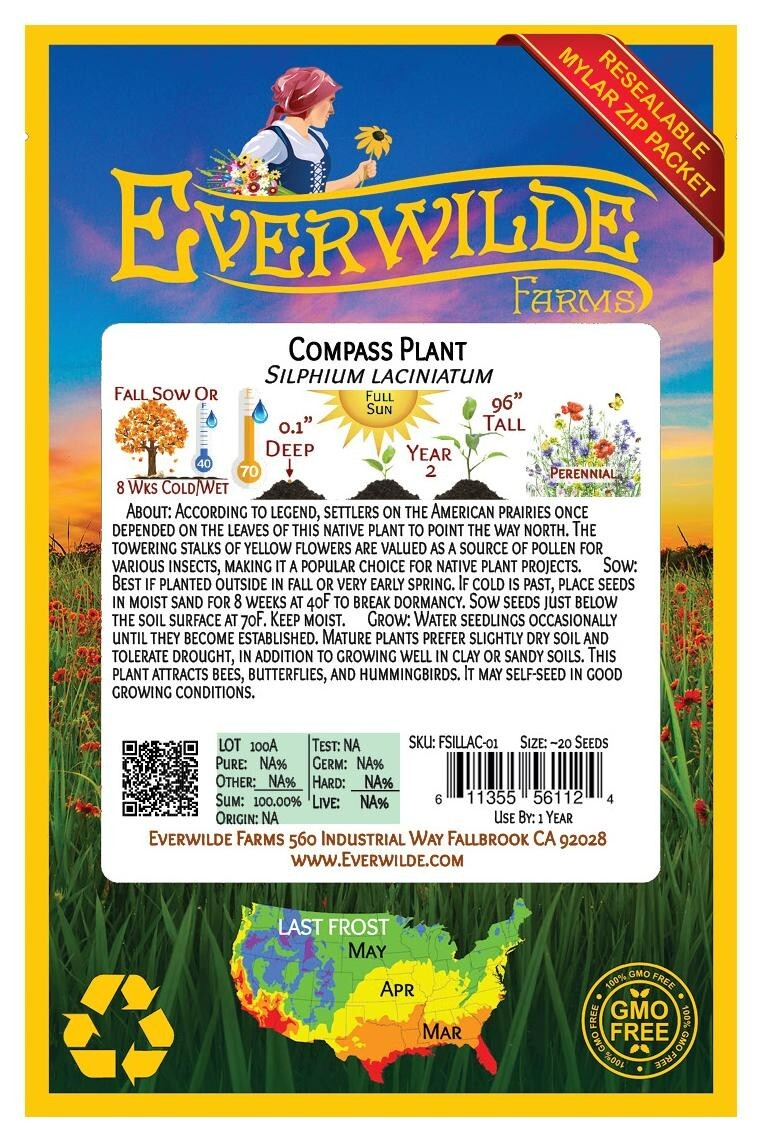 20 Compass Plant Wildflower Seeds – Everwilde Farms Mylar Seed Packet