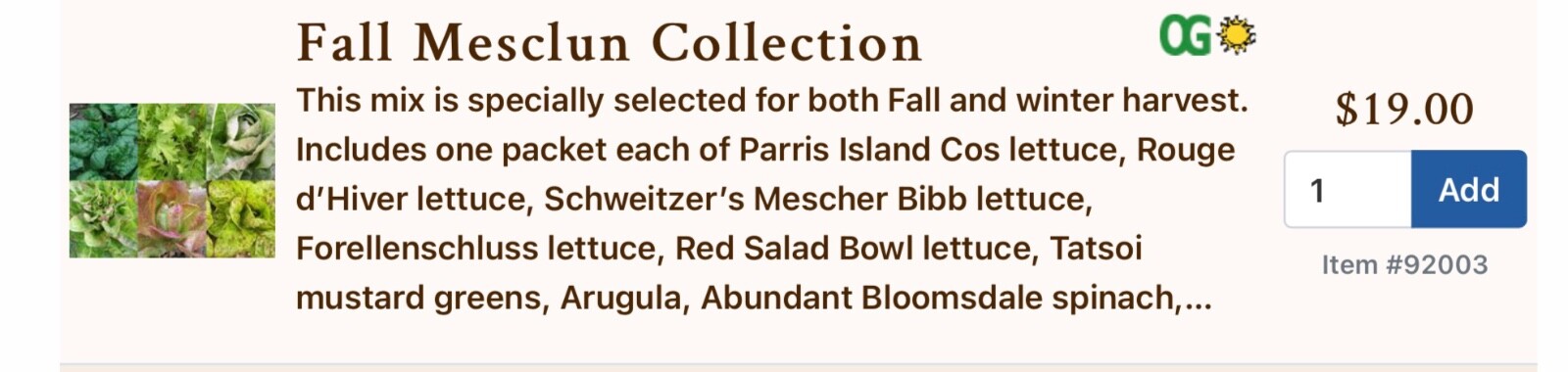 Southern Exposure Seed Exchange FALL & SUMMER Mesclun Collections Lot of 2