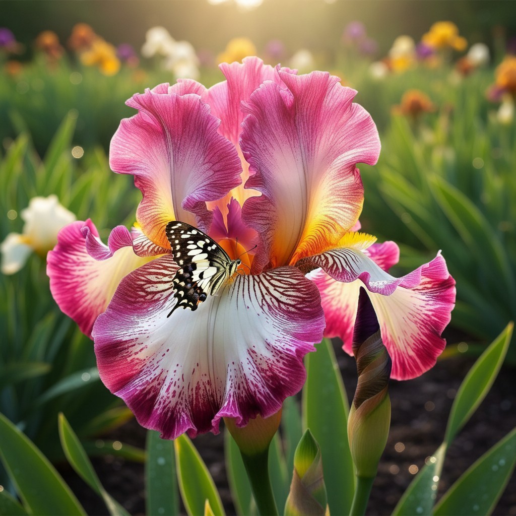 50 Pink Sunrise Bearded Iris Seeds – Soft Pink & Gold Ruffled Blooms