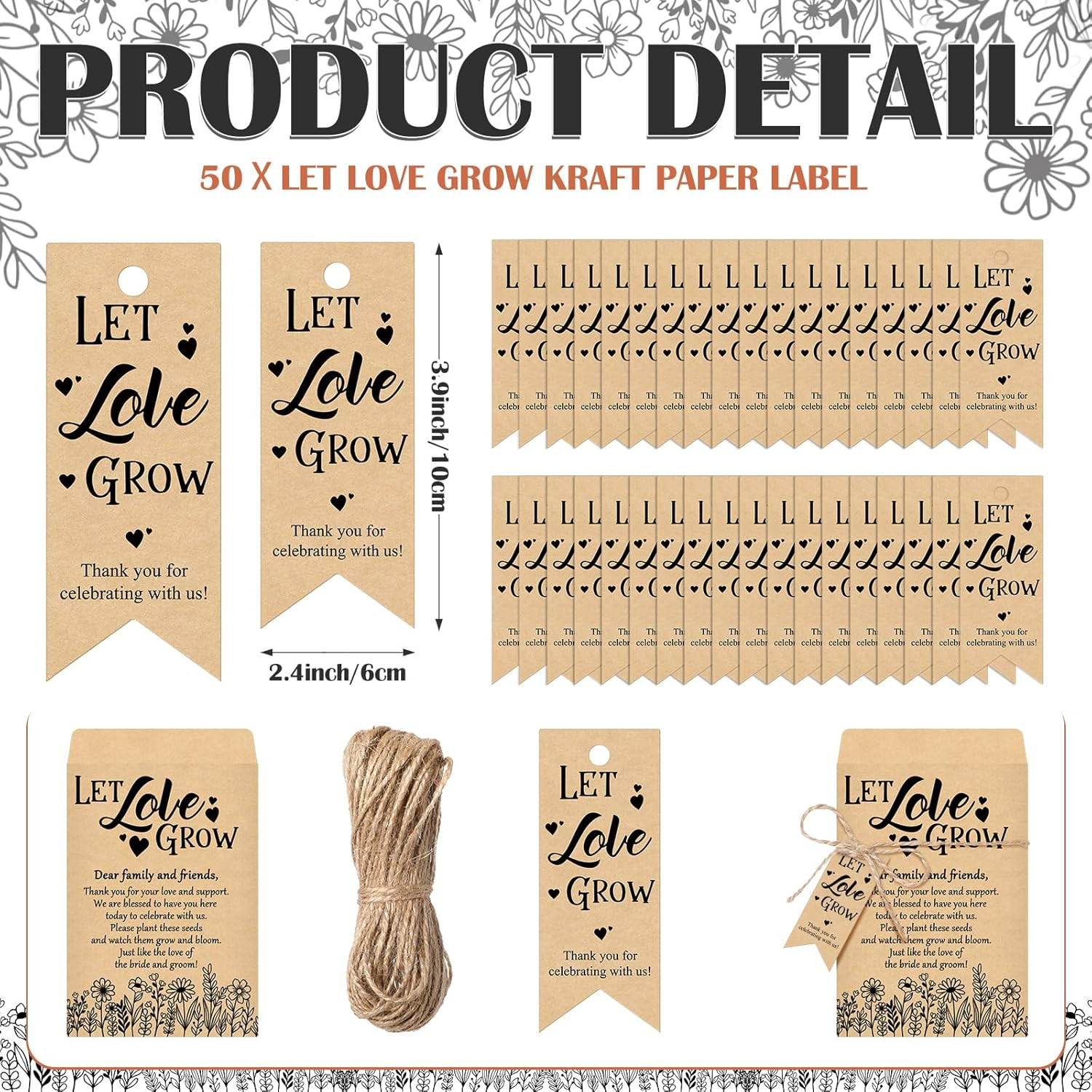50 Sets Wedding Favor Seed Packets Let Love Grow Self Adhesive Kraft Envelopes R
