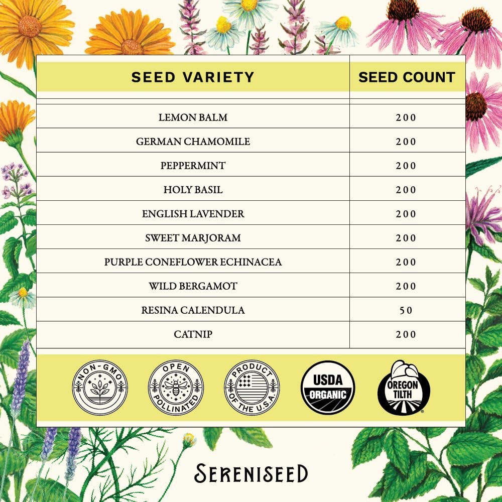 Organic Herbal Tea Seed Collection 10 Pack Grow Your Own Herbs USDA Certified