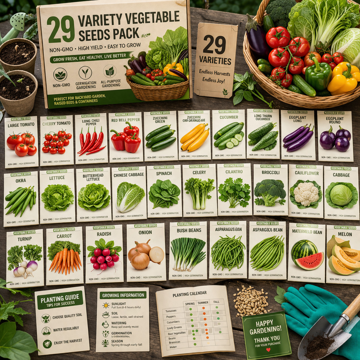 Atlas Vegetable Seeds Survival Garden Kit – Over 50,000 Seeds, 29 Varieties