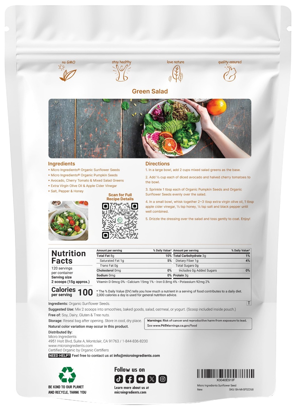 Organic Sunflower Seeds 4lbs – Raw Unsalted Shelled Kernels | Low Carb Snack, Ba
